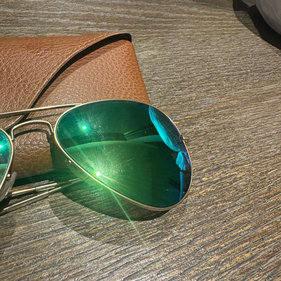 Ray-Ban Silver Frame Sunglasses with Green Lenses